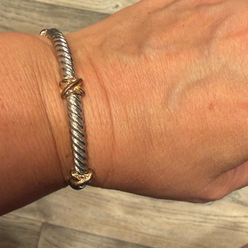 Two-Tone Rope Cuff Bracelet in Silver and Gold